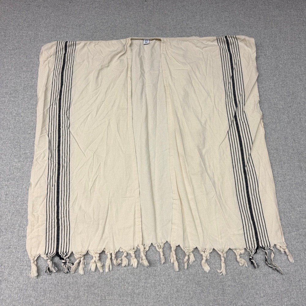 The Loomia | Kimono Cardigan | One Size | Beige Black | Stripe Tassel Fringe